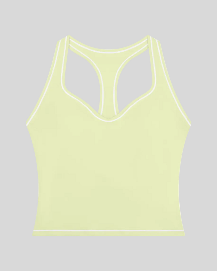TrackLine Outline Tank Top in Light Green front view featuring a sleek silhouette with contrast piping