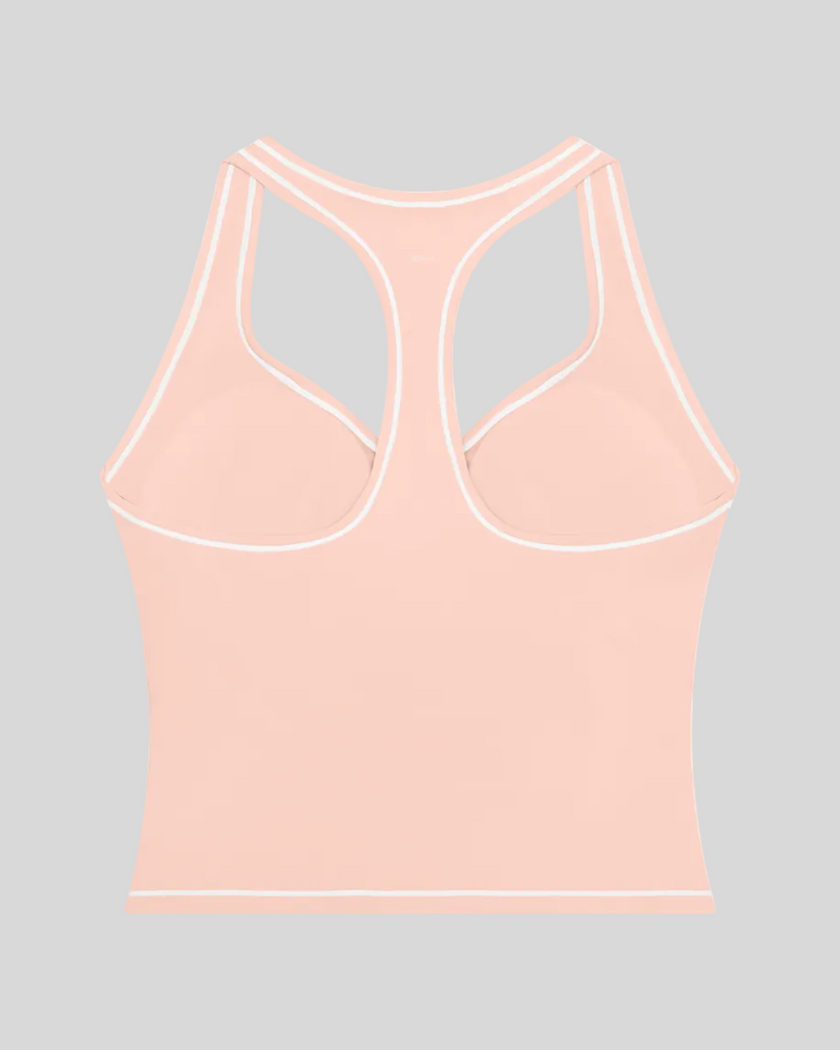TrackLine Outline Tank Top in Light Pink back view showcasing the racerback design and contrast piping