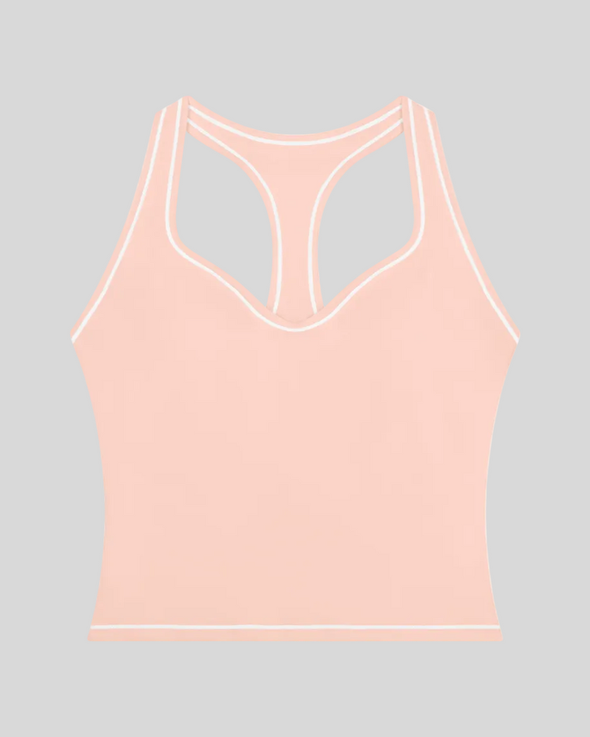 TrackLine Outline Tank Top in Light Pink front view featuring a sleek silhouette with contrast piping