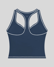 TrackLine Outline Tank Top in Navy Blue back view showcasing the racerback design and contrast piping
