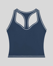 TrackLine Outline Tank Top in Navy Blue front view featuring a sleek silhouette with contrast piping