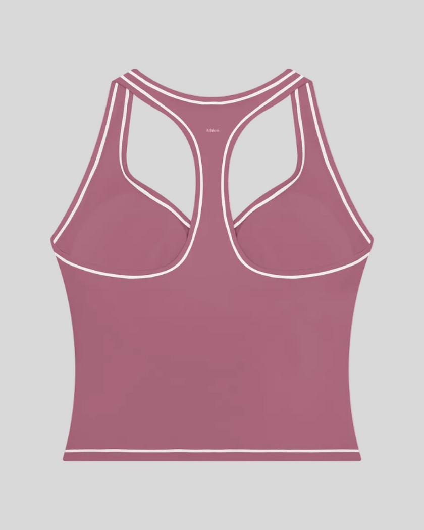 TrackLine Outline Tank Top in Purple back view showcasing the racerback design and contrast piping