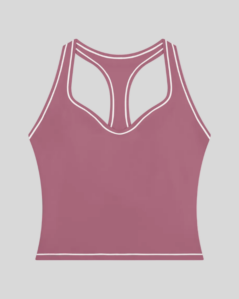 TrackLine Outline Tank Top in Purple front view featuring a sleek silhouette with contrast piping
