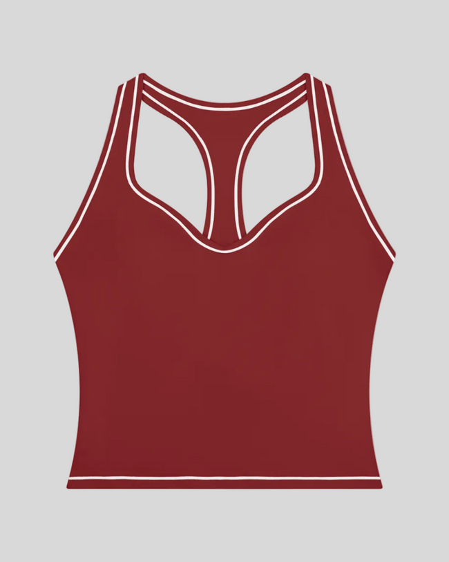 TrackLine Outline Tank Top in Red front view featuring a sleek silhouette with contrast piping