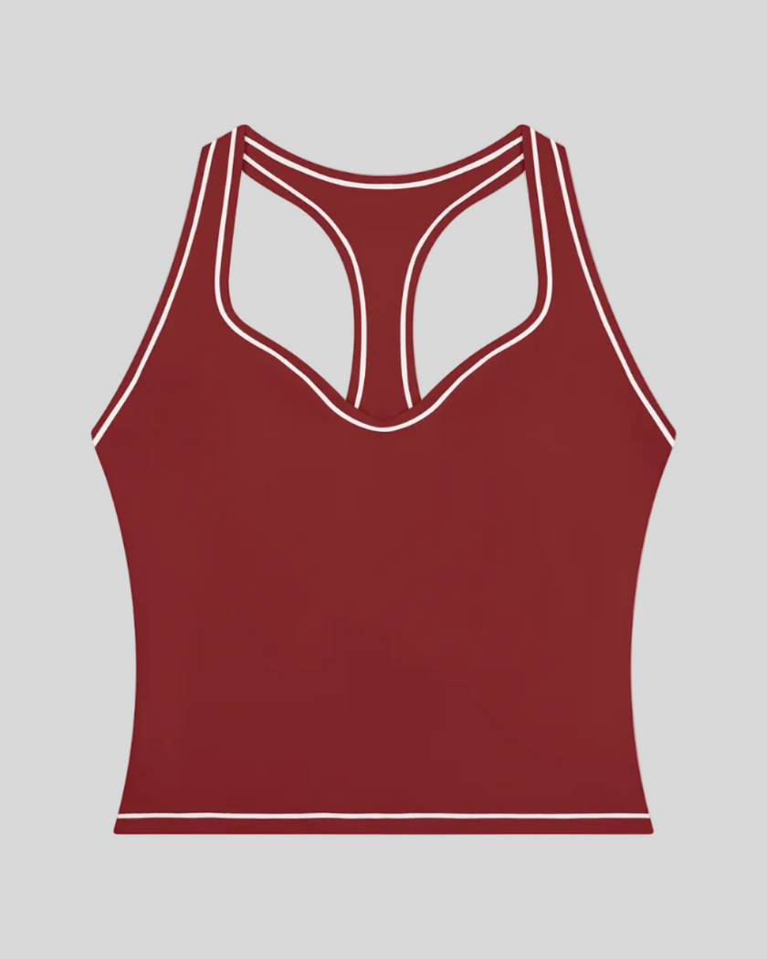 TrackLine Outline Tank Top in Red front view featuring a sleek silhouette with contrast piping