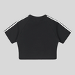 Back view flatlay of the Athlesi TrackLine Performance Crop Tee in black with minimalist athletic detailing