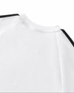Back collar closeup of the Athlesi TrackLine Performance Crop Tee in white