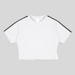Athlesi TrackLine Performance Crop Tee in white with contrast shoulder taping shown in flatlay front view