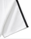 Closeup of the short sleeve hem and contrast taping on the Athlesi TrackLine Performance Crop Tee in white