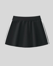 Athlesi TrackLine Performance Skort in black with contrast stripe detailing shown in flatlay front view
