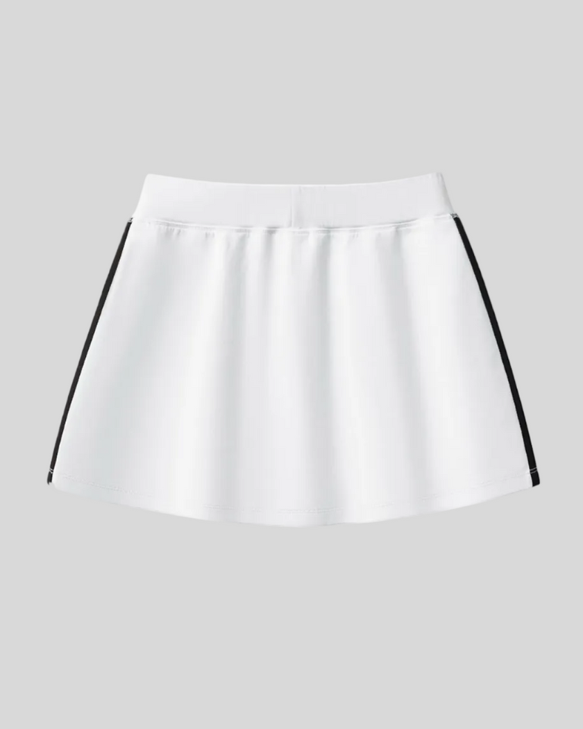 Back view flatlay of the Athlesi TrackLine Performance Skort in white