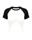 TrackLine Raglan Baby Tee in White with Black front view with contrast short sleeves and crew neckline