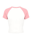 TrackLine Raglan Baby Tee in White with Pink back view with contrast raglan sleeves and fitted silhouette