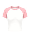 TrackLine Raglan Baby Tee in White with Pink front view with contrast short sleeves and crew neckline