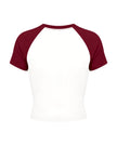 TrackLine Raglan Baby Tee in White with Wine Red back view with contrast raglan sleeves and fitted silhouette