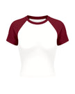 TrackLine Raglan Baby Tee in White with Wine Red front view with contrast short sleeves and crew neckline