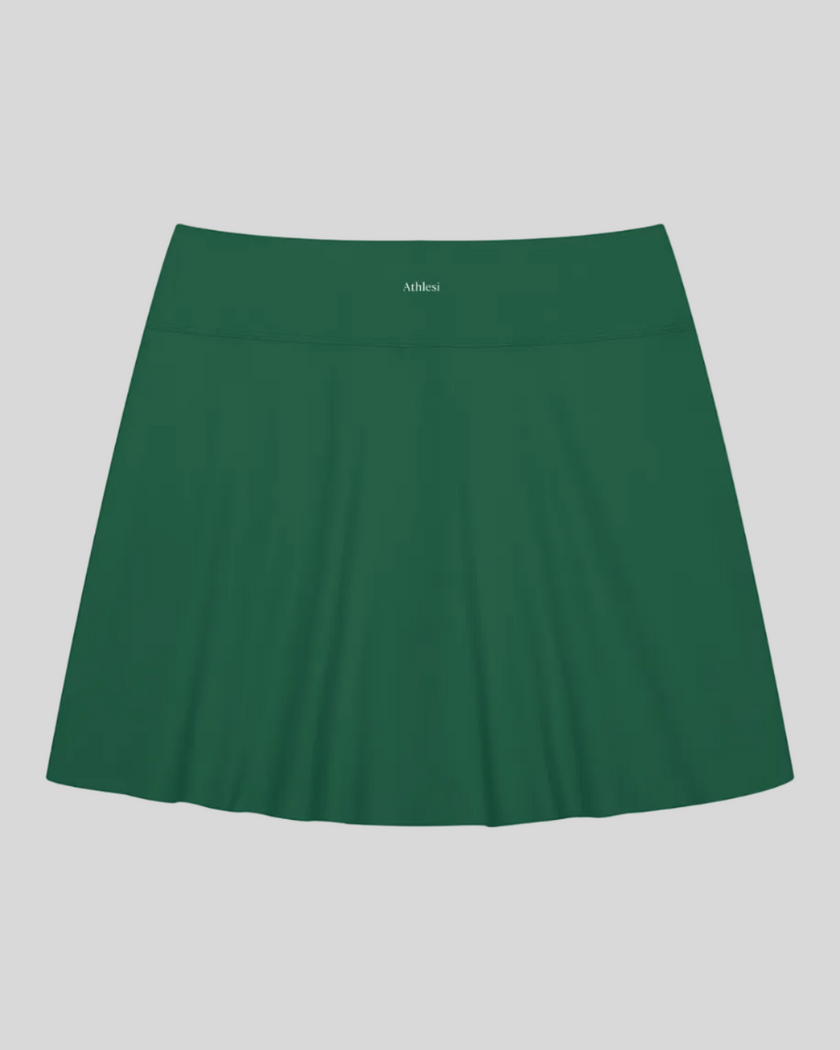 TrackLine Rally A-Line Slit Skirt in blackish green back view with clean A-line silhouette