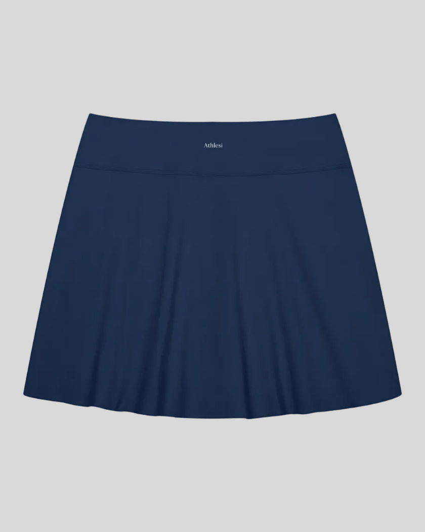 TrackLine Rally A-Line Slit Skirt in navy blue back view with clean A-line silhouette