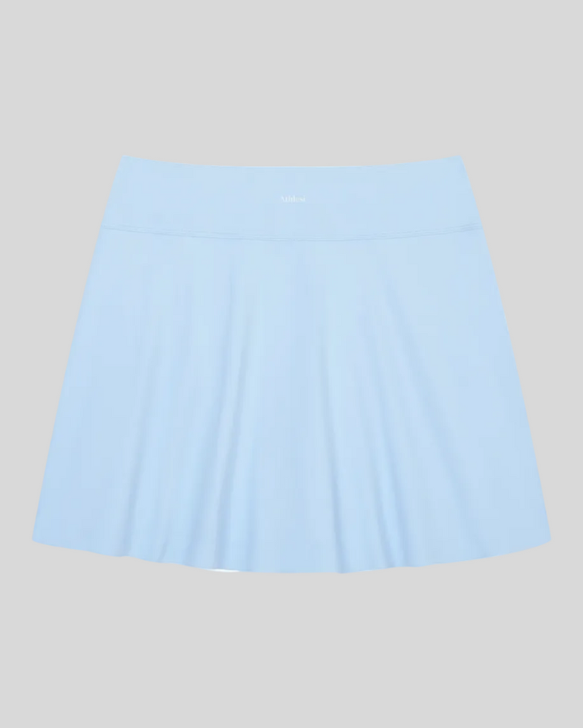 TrackLine Rally A-Line Slit Skirt in sky blue back view with clean A-line silhouette
