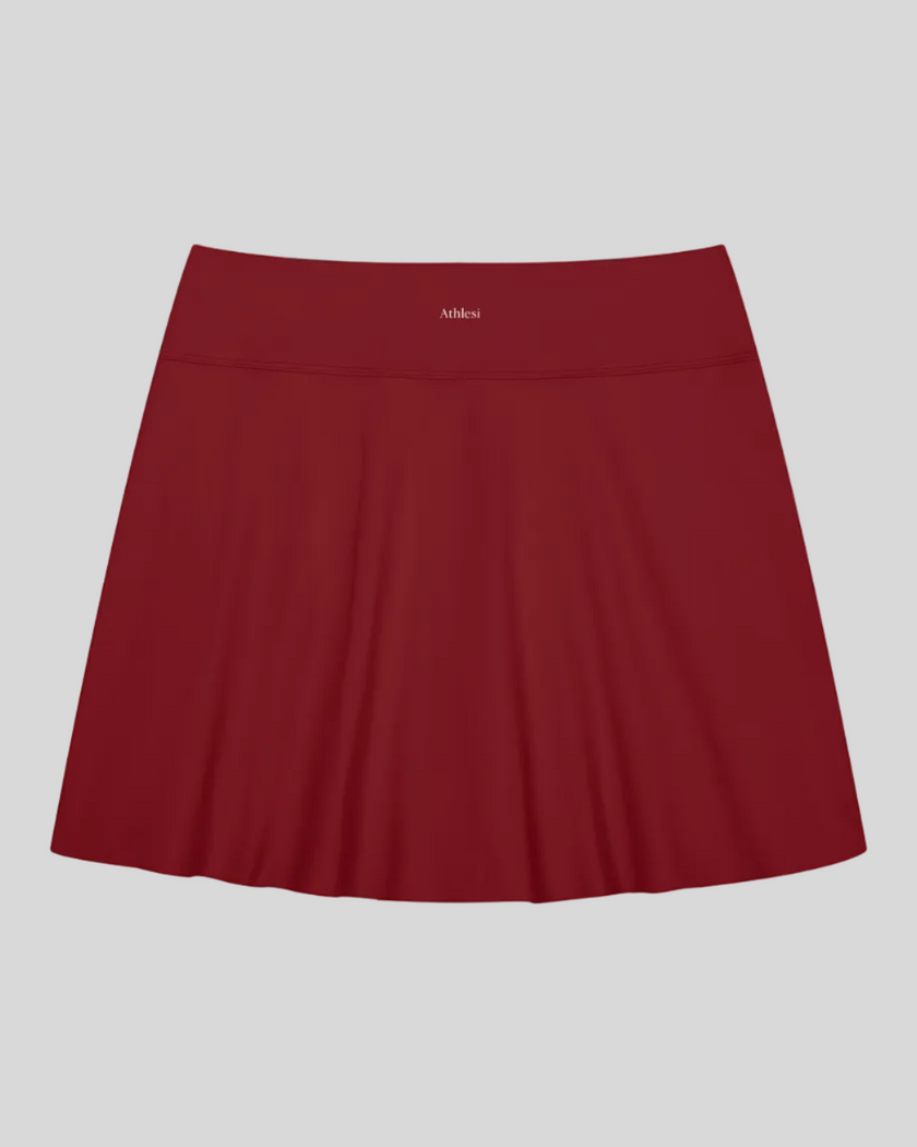 TrackLine Rally A-Line Slit Skirt in wine red back view with clean A-line silhouette