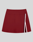 TrackLine Rally A-Line Slit Skirt in wine red featuring contrast side panels and athletic slit detail front view