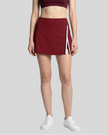 Model wearing the TrackLine Rally A-Line Slit Skirt in wine red front view