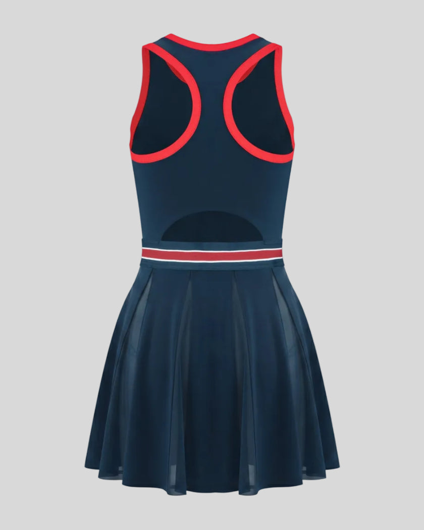 TrackLine Rally Dress in Navy Blue 3D back view