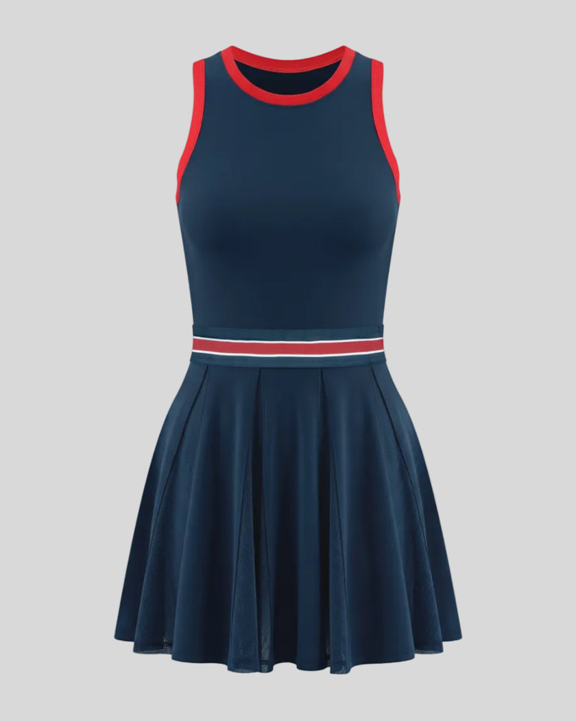 TrackLine Rally Dress in Navy Blue 3D front view