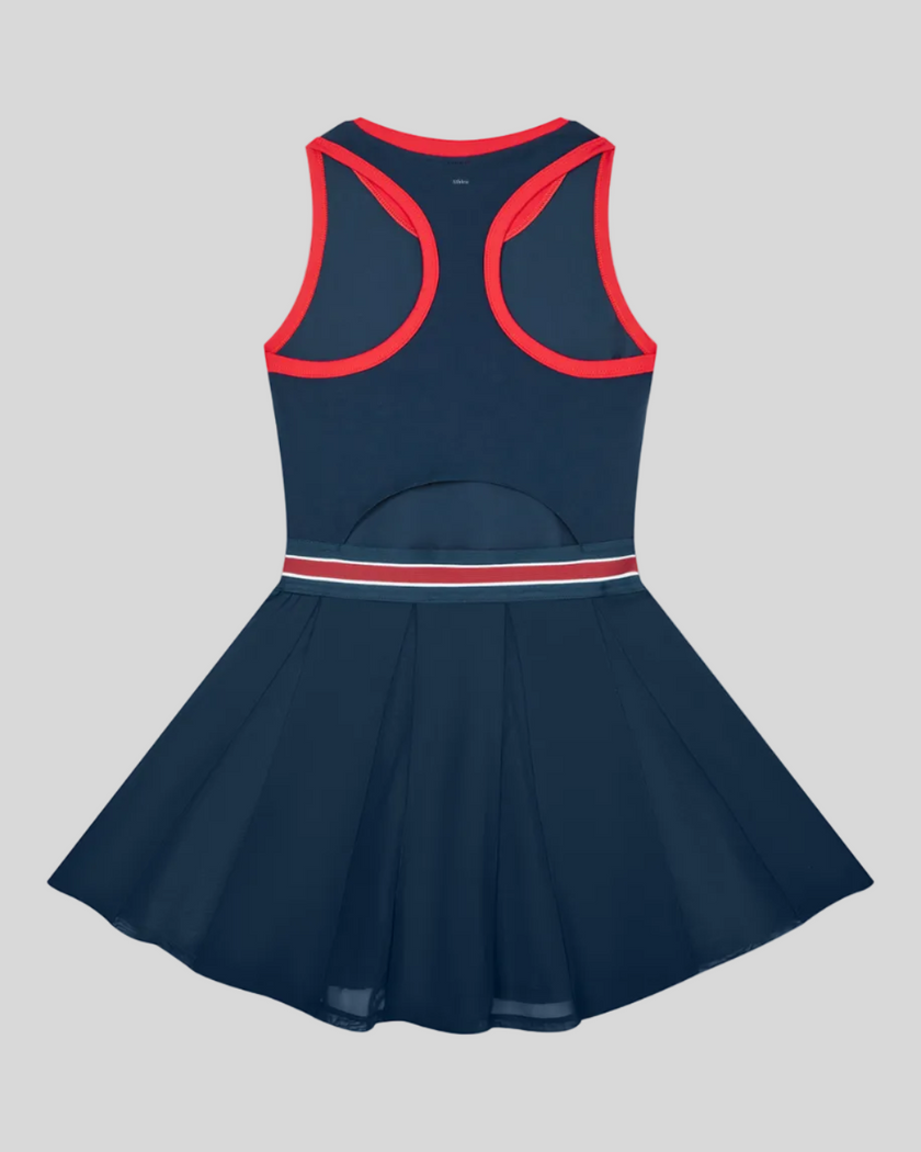 TrackLine Rally Dress in Navy Blue back view