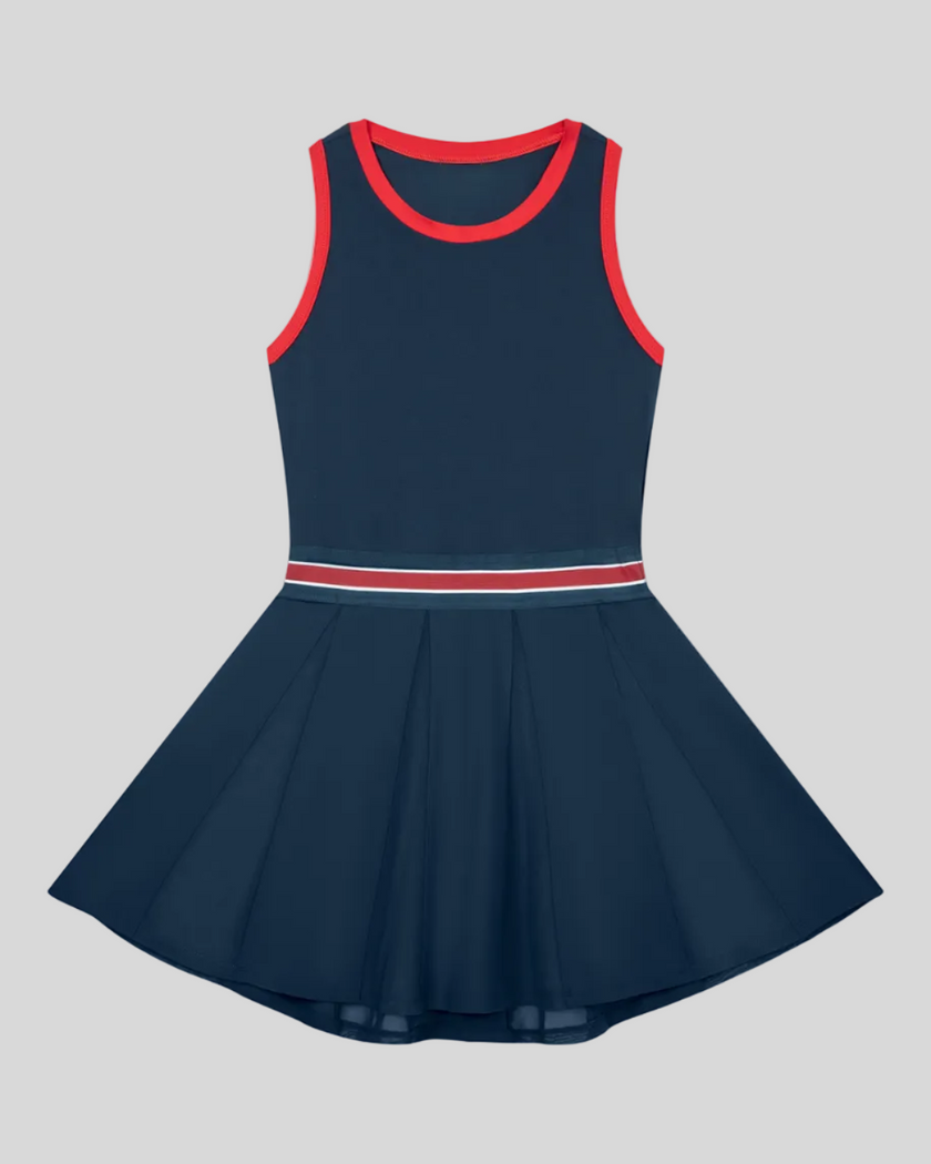 TrackLine Rally Dress in Navy Blue front view