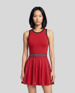Model wearing the TrackLine Rally Dress in Beige front view