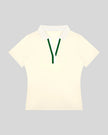 Athlesi TrackLine Rally Polo Shirt in beige with white and green contrast neckline, front view