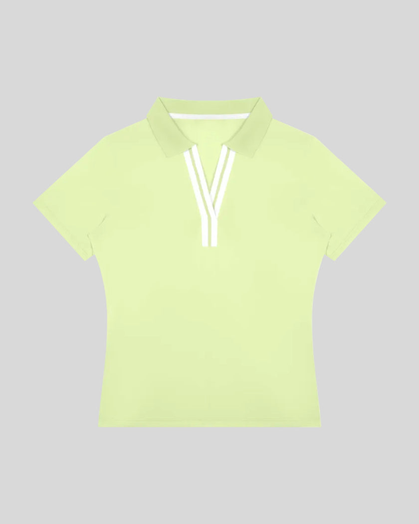 Athlesi TrackLine Rally Polo Shirt in light green with white contrast neckline, front view