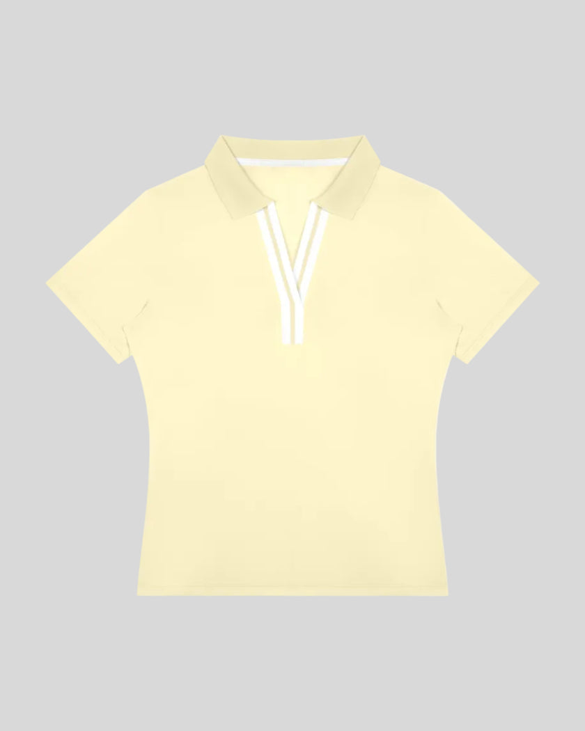 Athlesi TrackLine Rally Polo Shirt in light yellow with white contrast neckline, front view