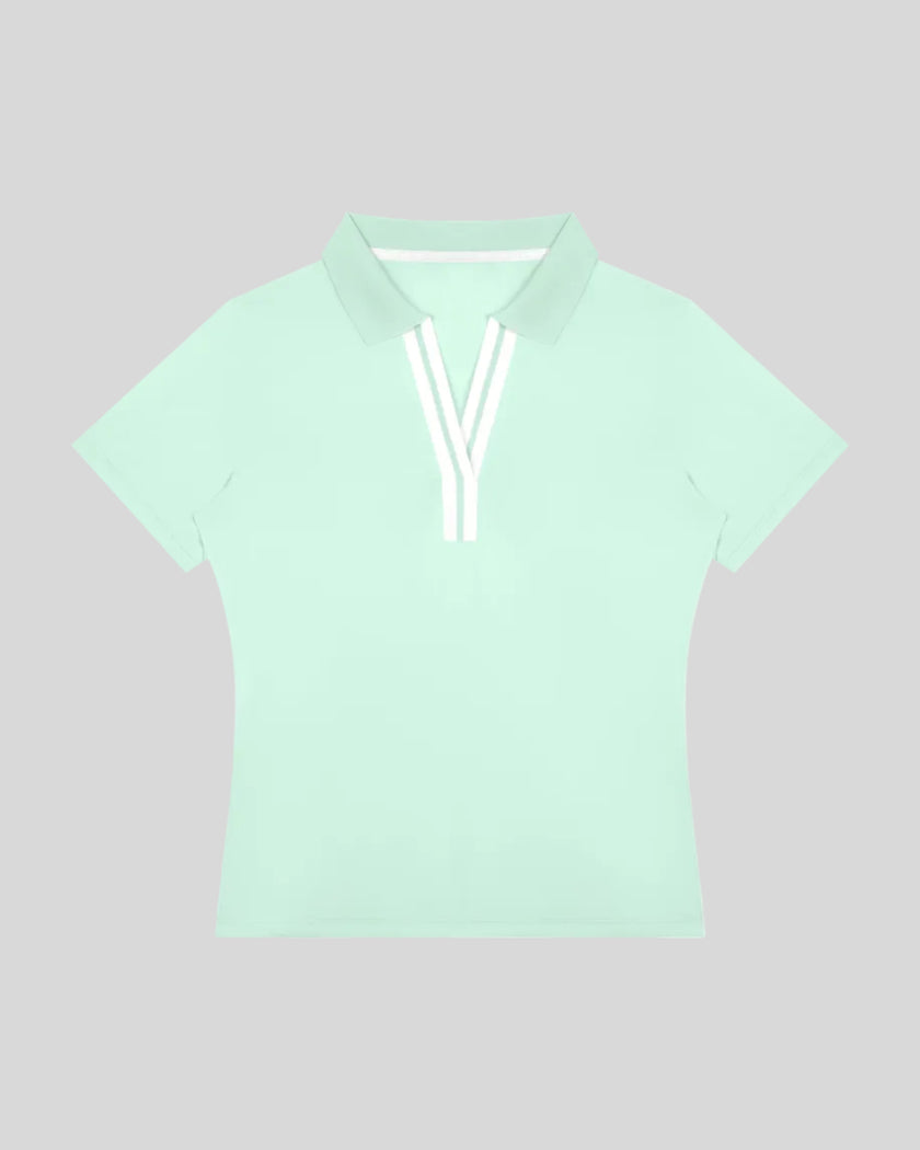 Athlesi TrackLine Rally Polo Shirt in mint green with white contrast neckline, front view