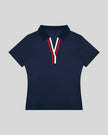 Athlesi TrackLine Rally Polo Shirt in navy blue with red and white contrast neckline, front view