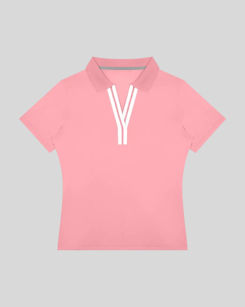 Athlesi TrackLine Rally Polo Shirt in pink with white contrast neckline, front view