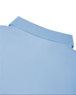 Close-up of the back collar on the sky blue Athlesi TrackLine Rally Polo Shirt