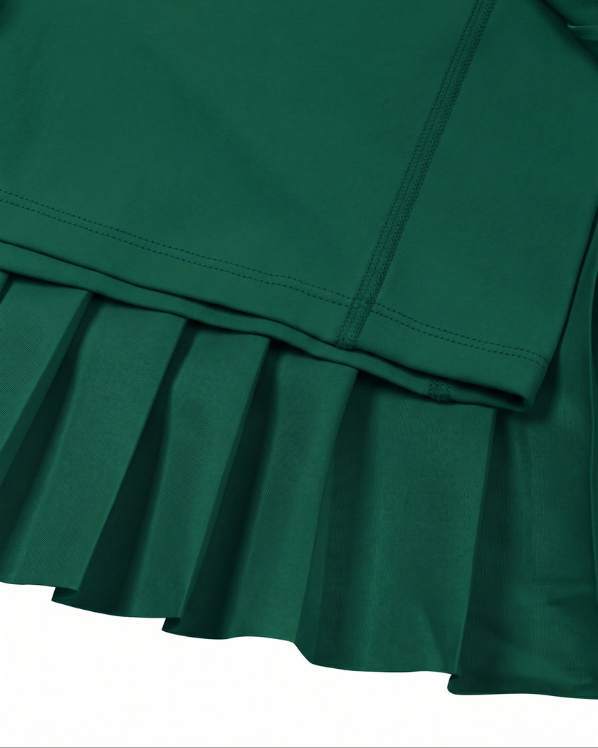 Built-in shorts closeup of TrackLine Rally Skirt in blackish green