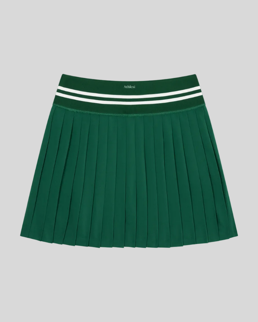 Back view of TrackLine Rally Skirt in blackish green with classic pleated silhouette