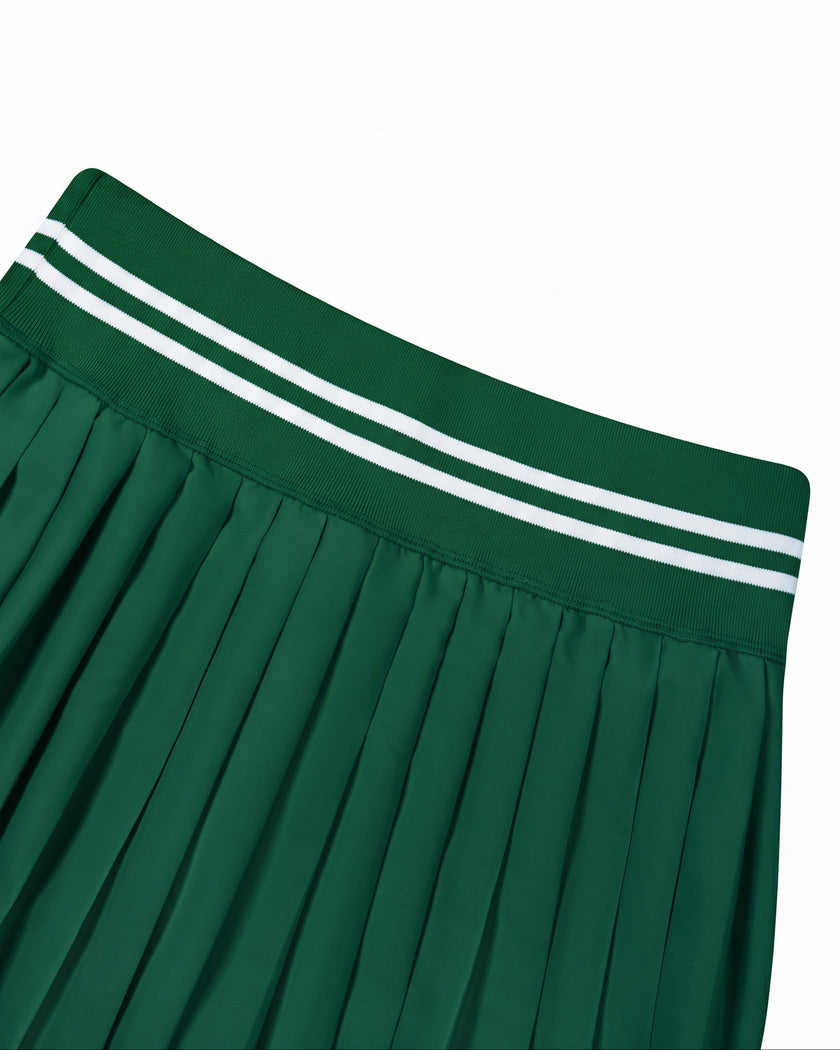 Back waistband closeup of TrackLine Rally Skirt in blackish green