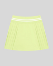 Front view of TrackLine Rally Skirt in light green featuring pleated athletic styling