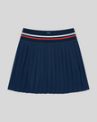 Back view of TrackLine Rally Skirt in navy blue with classic pleated silhouette