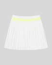Back view of TrackLine Rally Skirt in white with classic pleated silhouette