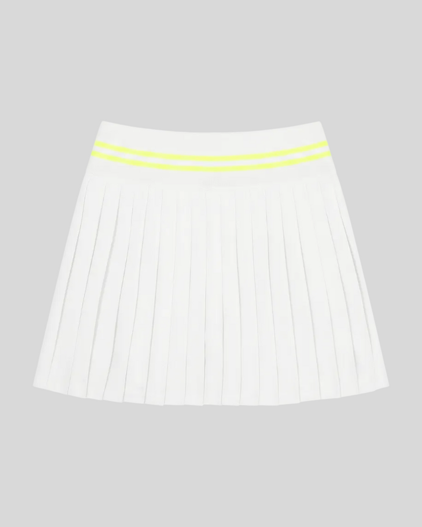 Back view of TrackLine Rally Skirt in white with classic pleated silhouette