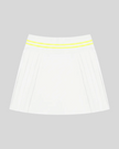 Front view of TrackLine Rally Skirt in white featuring pleated athletic styling