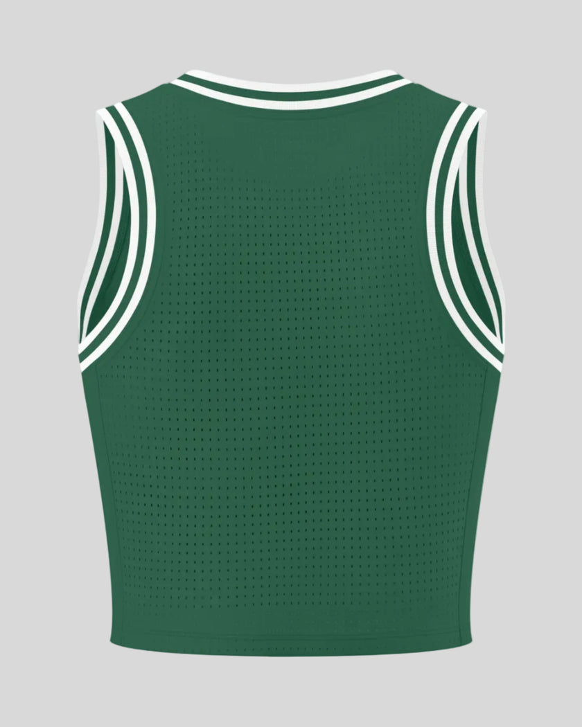Back view of the TrackLine Rally Tank in Blackish Green with White featuring perforated panel detailing