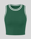 Front view of the TrackLine Rally Tank Top in Blackish Green with White