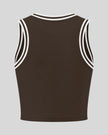 Back view of the TrackLine Rally Tank in Coffee with White featuring perforated panel detailing