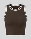 Front view of the TrackLine Rally Tank Top in Coffee with White